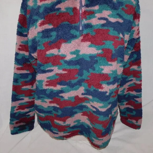Eddie Bauer Womens L High pile Teddy Fleece Multicolor Camo 1/4 Zip Pullover - Picture 3 of 9